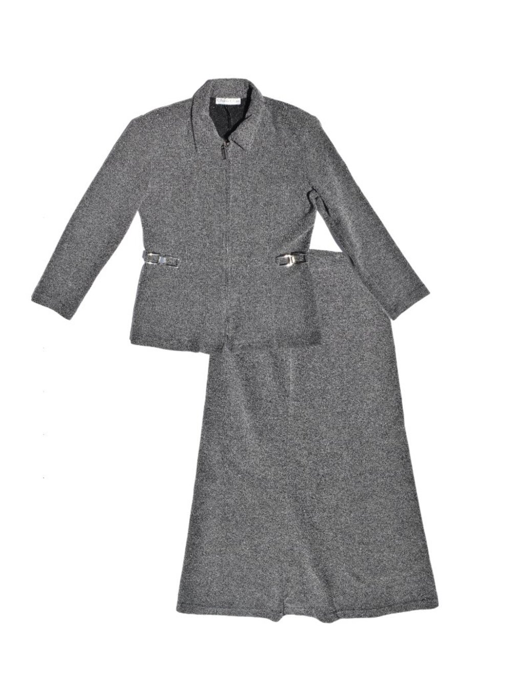 Vintage 90s Minimalist Knit Skirt Set with Silver Hardware